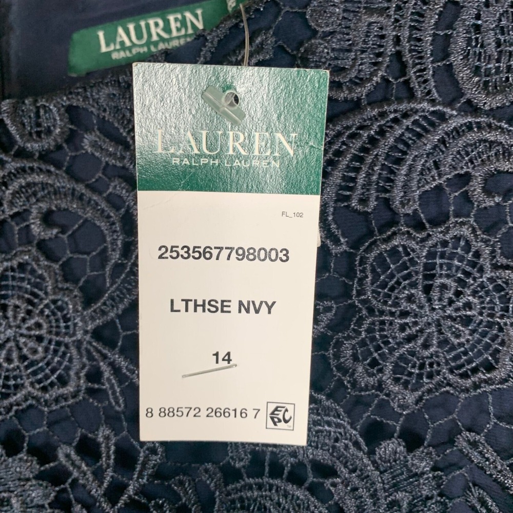 Lauren Ralph Lauren NWT Navy Blue Lace Overlay Sheath Dress Size 14 - Picture 5 of 11